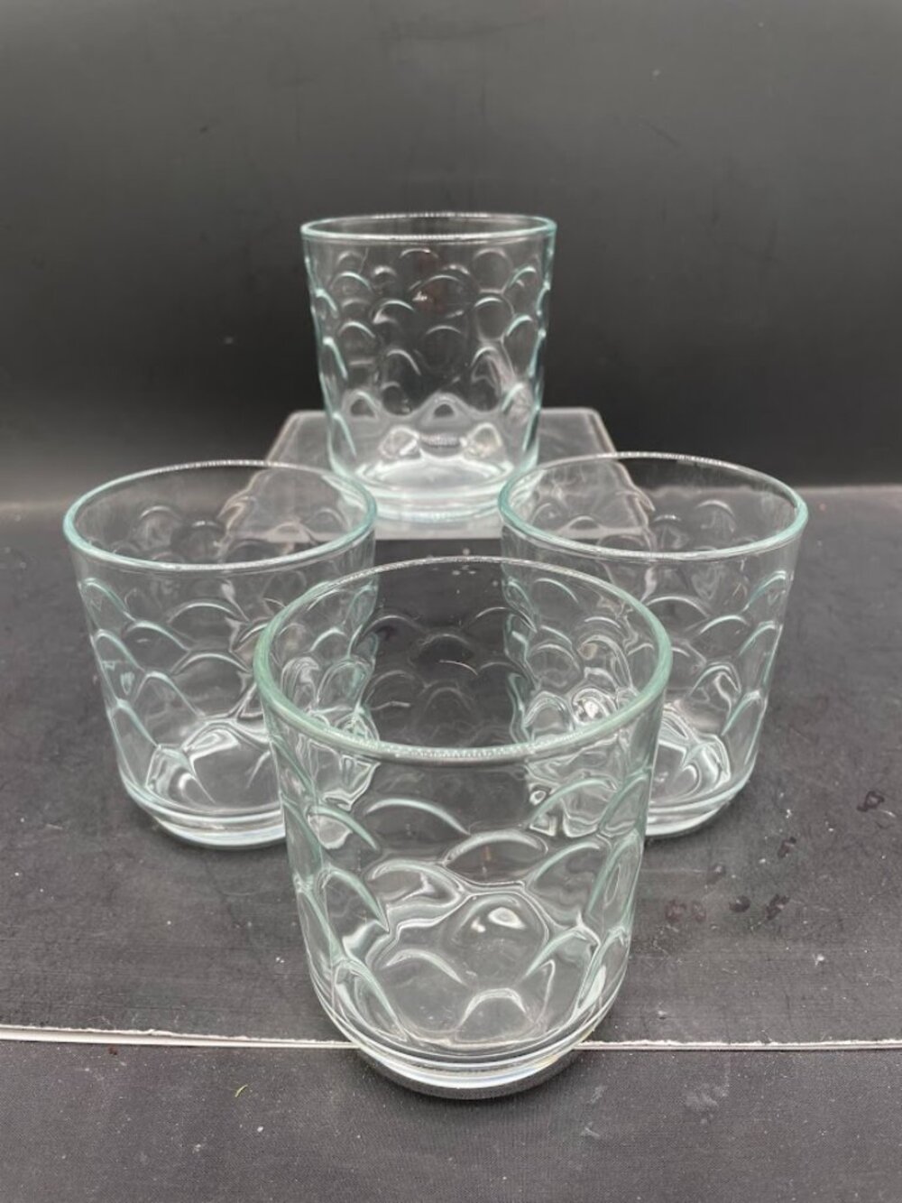 Set of 4 Libbey Cancun Fish Scale Clear Old Fashioned Rocks Glasses